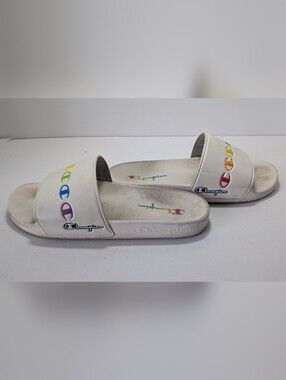 Champion IPO Pride Slide Sandals White Rainbow Logo Men's Size 11